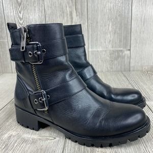 BP. Women's Size 7 Black Leather Moto Dual Buckle Zip Boots